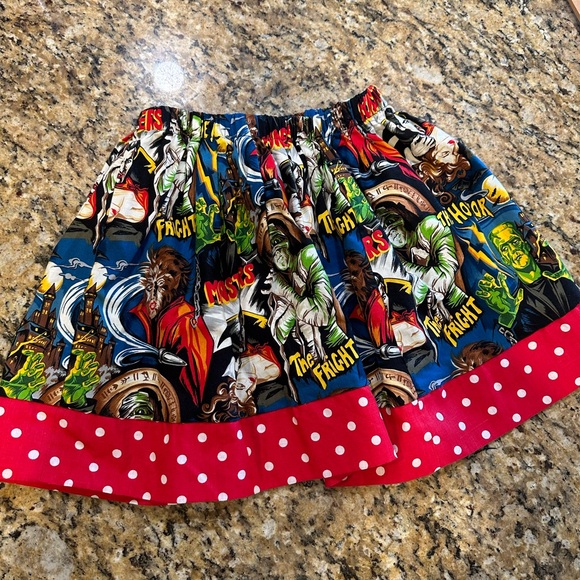Hemet Girls Size 8 Retro Monster Print Halloween Skirt Elastic Waist A-Line - Picture 4 of 5